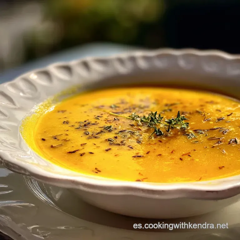 Elegant bowl of creamy pumpkin soup with delicate cream swirl, vibrant green herbs, and glistening droplets of flavorful oil.