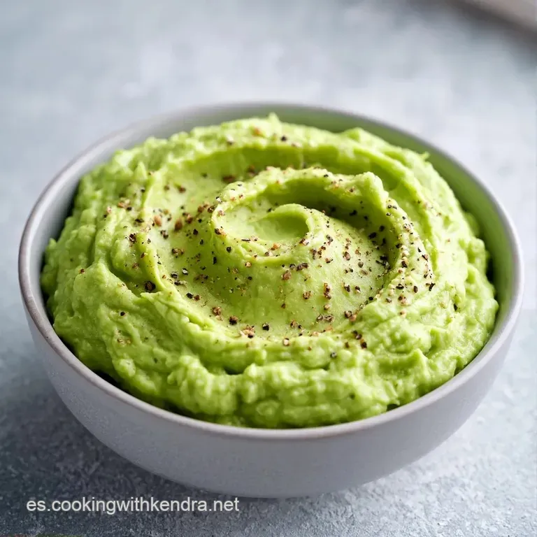 Dip cremoso verde claro con espirales, gotas de aceite dorado y cebollino picado sobre un plato de cerámica minimalista.