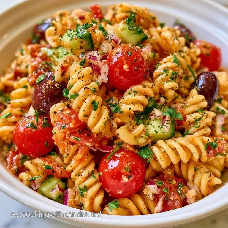 Ensalada colorida servida en un bol blanco, con trozos de queso feta y hierbas verdes frescas esparcidas uniformemente.