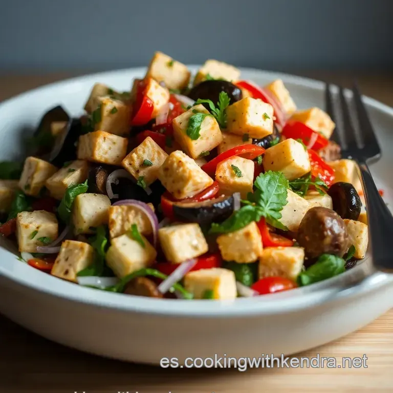 Ensalada Fresquita De Tofu Y Pata Con Salsa Tzatziki Vegana presentation