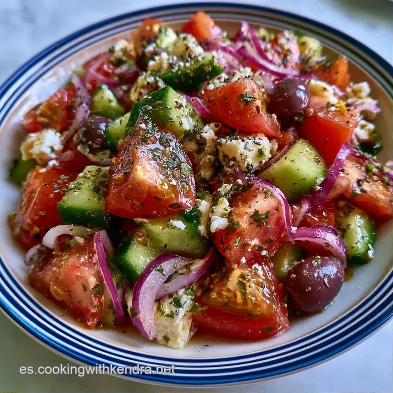 Ensalada fresca con trozos geom&eacute;tricos de queso feta y vegetales coloridos servidos en un cuenco blanco minimalista.