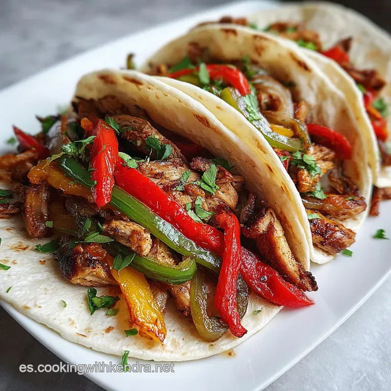 Vibrant chicken fajitas piled high in a warm tortilla. Peppers glisten with oil; steam rises enticingly. Fresh cilantro sp...
