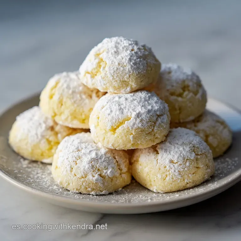 Delicate almond cookies artfully arranged on a white plate, showcasing their snowy coating and rustic charm.