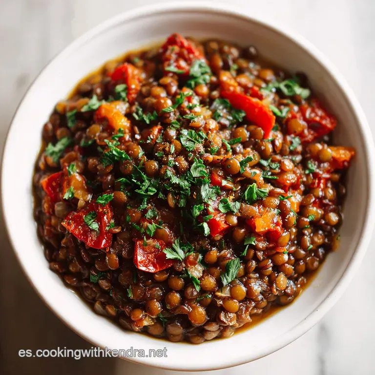 A deep bowl filled with simmering lentils, garnished with fresh parsley, served alongside crusty bread for a comforting meal.