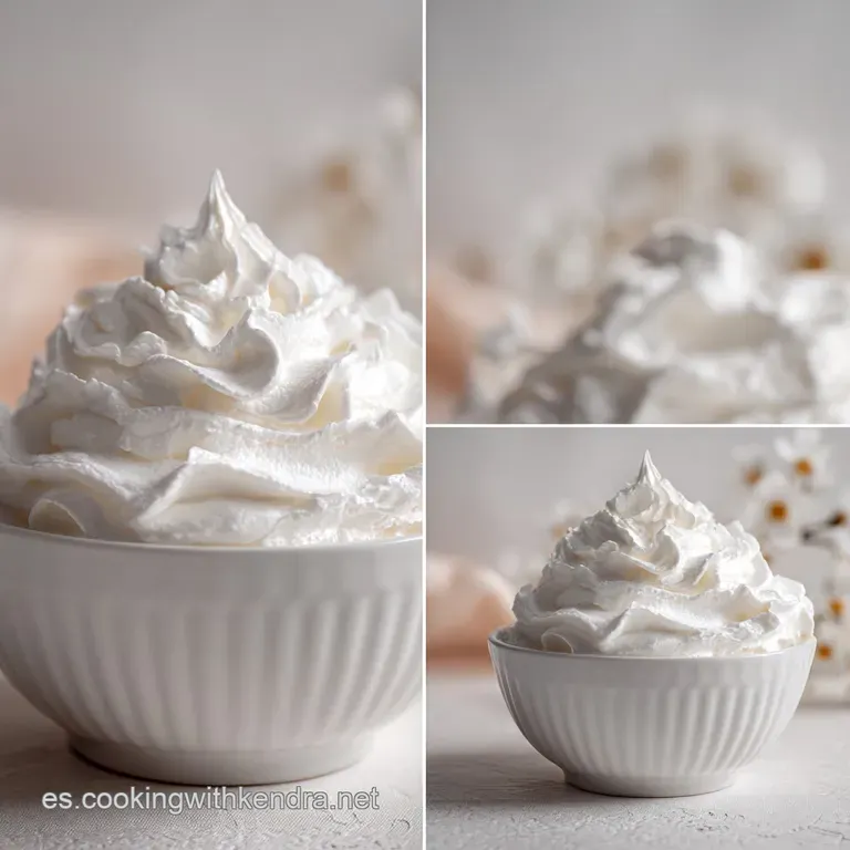 Elegant dessert topping: dollops of snow-white nata montada sit on a chocolate dessert, dusted with cocoa. A sweet contras...