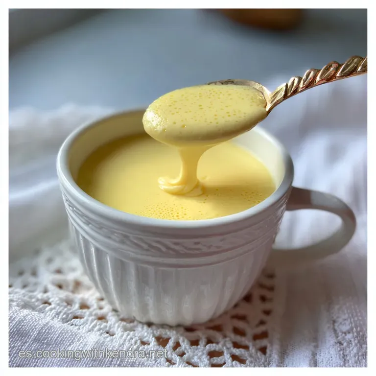 Creamy natillas in a delicate glass, cinnamon swirls on top. A sprig of mint adds a fresh green note to the warm dessert.