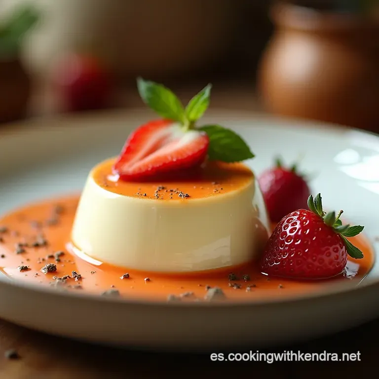 Panna Cotta De Vainilla Sedosa Con Coulis De Fresas Y Romero Un Cl&aacute;sico Italiano Elevado presentation