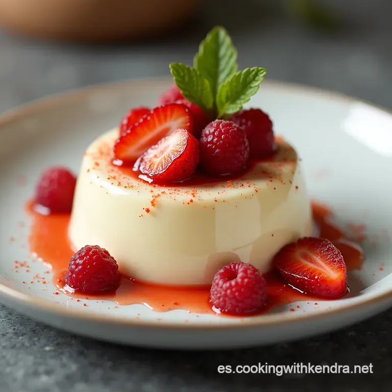 Panna Cotta de Vainilla Sedosa con Coulis de Fresas y Romero Un Cl&aacute;sico Italiano Elevado