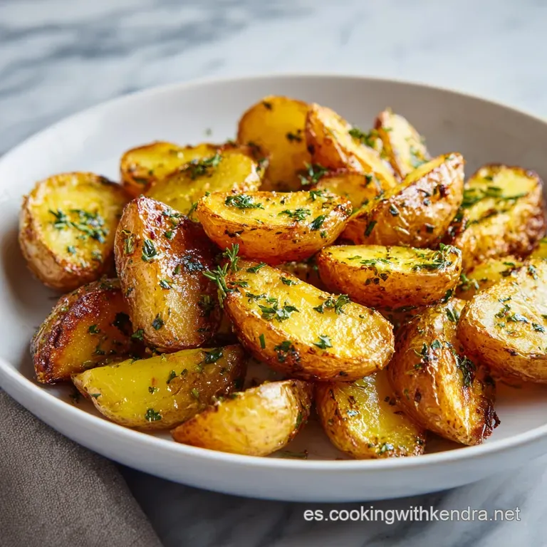 Perfectly plated potatoes, glistening with oil, alongside a small ramekin of creamy, pale aioli, garnished with fresh pars...