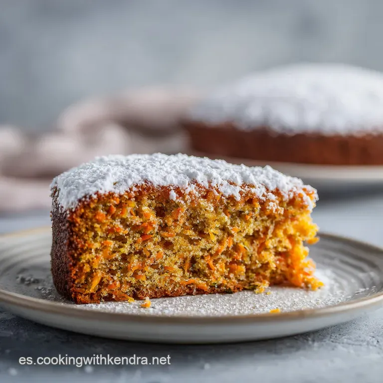 A slice of carrot apple cake artfully arranged with a dollop of creamy frosting and a sprinkle of cinnamon.