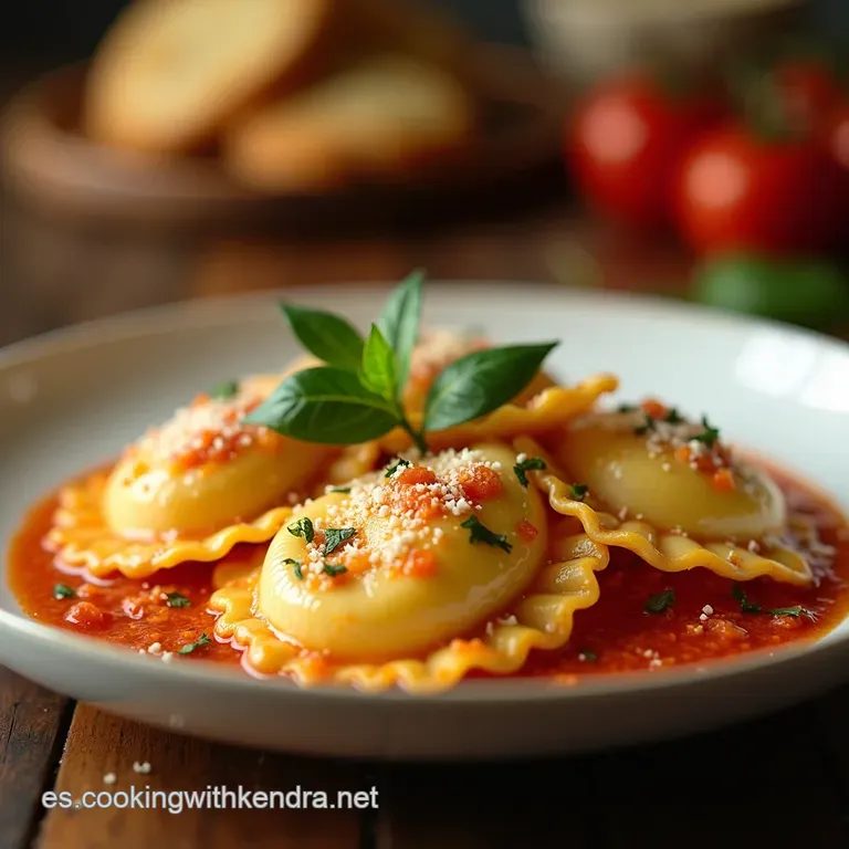 Ravioles En Salsa Cremosa De Parmesano presentation