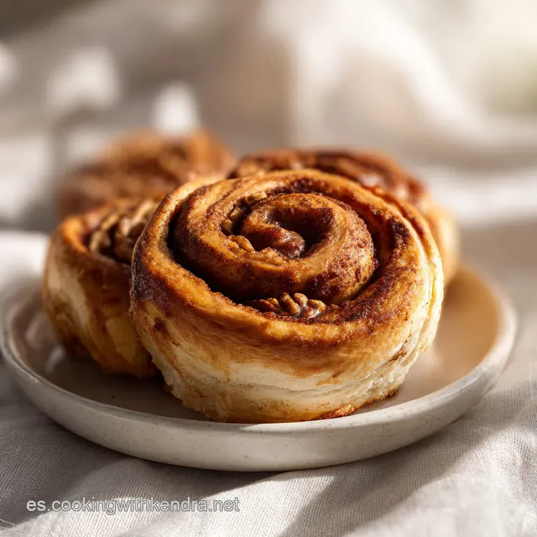 Artfully arranged cinnamon rolls with glistening pecan pieces and drizzles of vanilla glaze on a white plate.