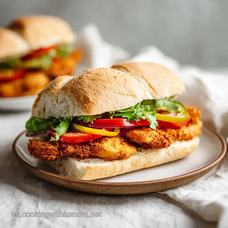 A towering sandwich, the golden bread glistens. The filling bursts forth: crisp lettuce, tomato, and a juicy, breaded cutlet.