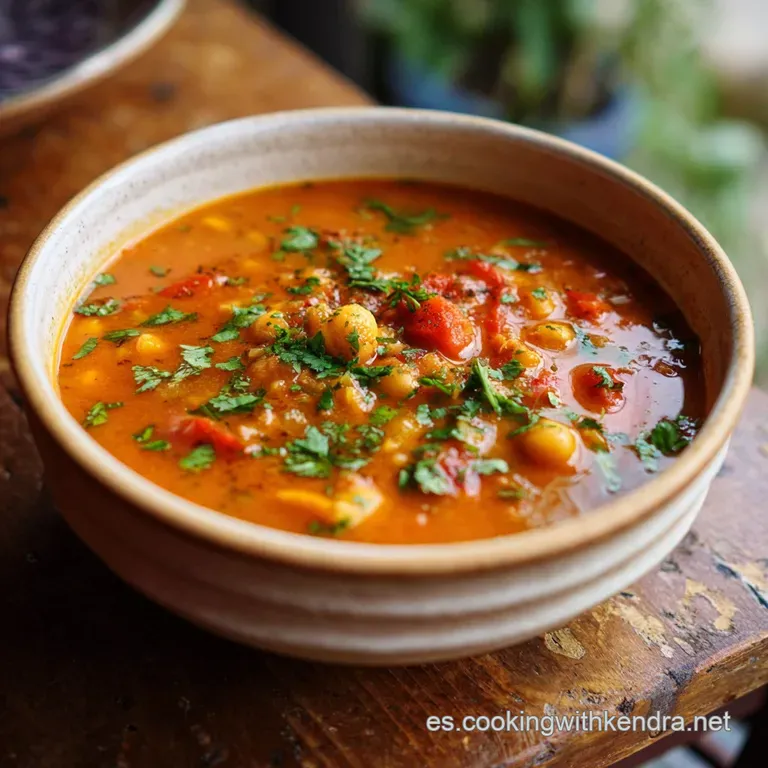 Elegantly plated harira, garnished with fresh cilantro and a swirl of olive oil, steaming invitingly from a ceramic bowl.