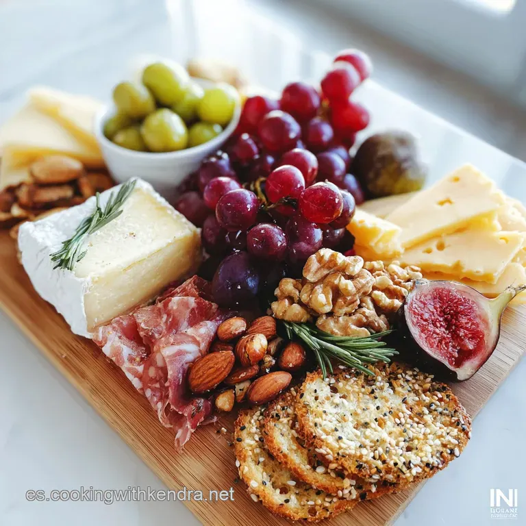 Artfully arranged platter showcasing an array of colorful cured meats and cheeses, garnished with fresh grapes and sprigs ...