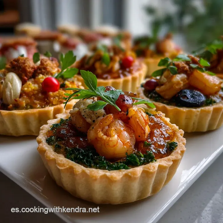Elegant tartlet display, showcasing perfectly formed crusts and vibrant fillings. Garnished sprigs of herbs offer a fresh,...