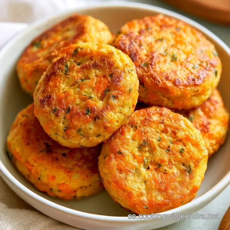 Torre de tortitas vegetales tostadas con hilos de salsa blanca, decoradas con brotes verdes sobre fondo neutro.